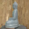 Product image 4 of the product “Seated Buddha made of Riverstone in Bhumisparsha - gesture of touching the earth, approx. 102cm height, natural ”