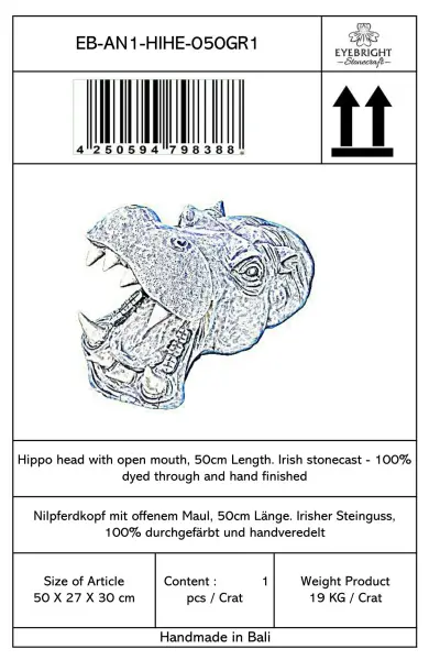 Artikelbild 4 des Artikels “Zuberi - Nilpferdkopf mit offenem Maul, 50cm L | Steinguss “