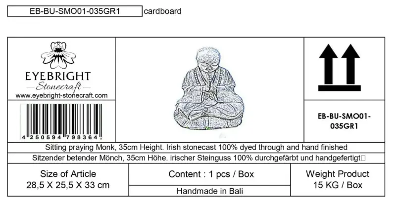 Artikelbild 4 des Artikels “Rokesh - Sitzender betender Mönch, 35cm H | Steinguss “