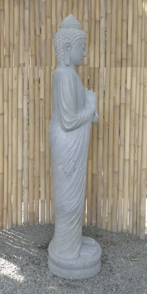 Artikelbild 4 des Artikels “Stehender Buddha aus Flussstein in Dharmachakra-Position - Geste des Rades der Dharma-Lehre. Etwa 182cm Höhe. “