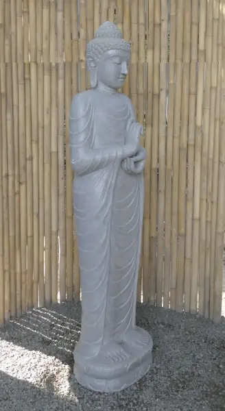 Artikelbild 4 des Artikels “Stehender Buddha aus Flussstein in Dharmachakra-Position - Geste des Rades der Dharma-Lehre. Etwa 180cm Höhe. “
