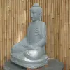 Product image 5 of the product “Seated Buddha made of Riverstone in Bhumisparsha - gesture of touching the earth, approx. 102cm height, natural ”