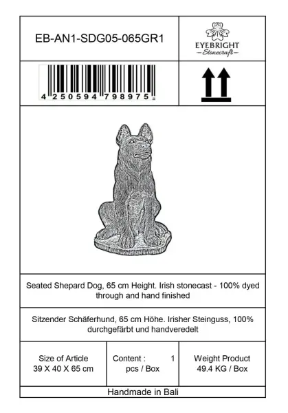 Artikelbild 5 des Artikels “Sitzender Schäferhund, 65cm Höhe - Steinguss. “