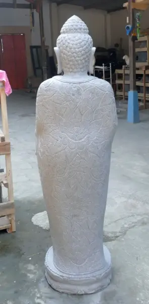 Product image 5 of the product “Standing Buddha with floral carving, Abudaya position. 44 x 31 x 154cm. Natural stone (river stone), stonemasonry ”