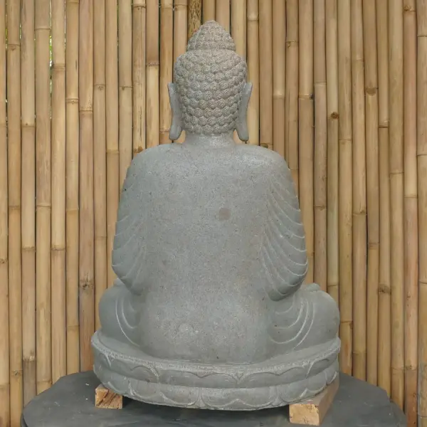 Product image 5 of the product “Seated Buddha made of Riverstone in Bhumisparsha - gesture of touching the earth, approx. 100cm height, natural ”