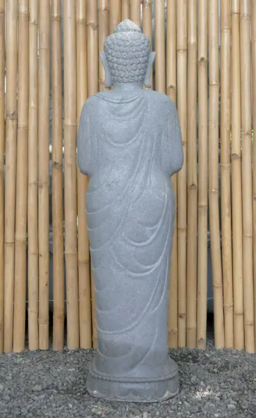 Artikelbild 5 des Artikels “Stehender Buddha aus Flussstein in Dharmachakra-Stellung - Geste des Rades der Dharma-Lehre. Ungefähr 122cm Höhe “