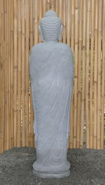 Artikelbild 5 des Artikels “Stehender Buddha aus Flussstein in Dharmachakra-Stellung - Geste des Rades der Dharma-Lehre. Etwa 152cm Höhe “