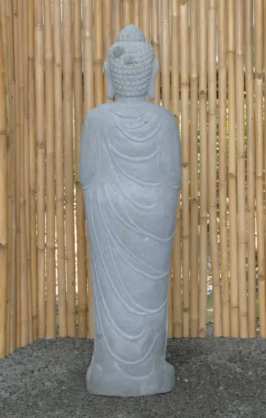 Artikelbild 5 des Artikels “Stehender Buddha aus Flussstein in Dharmachakra-Stellung - Geste des Rades der Dharma-Lehre. Ca. 143cm Höhe “