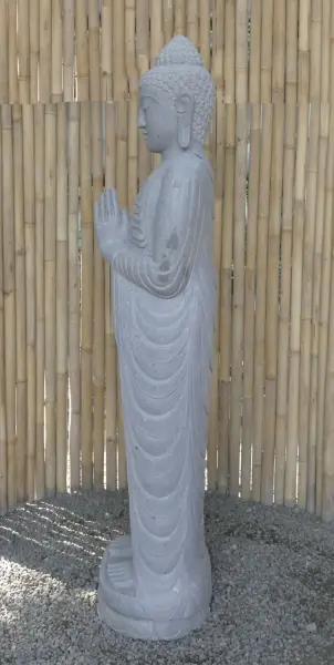 Artikelbild 5 des Artikels “Stehender Buddha aus Flussstein, Position Namaskara, H. 180cm. “