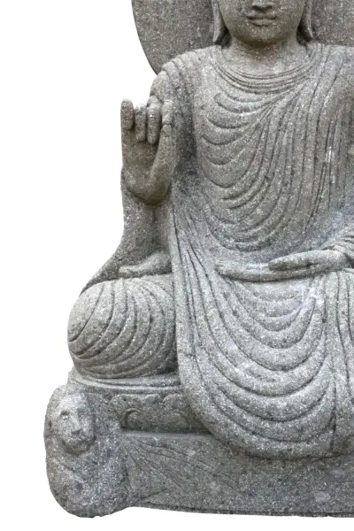 Artikelbild 6 des Artikels “Sitzender Buddha mit Umhang und Relief, indisch, 115 cm H “