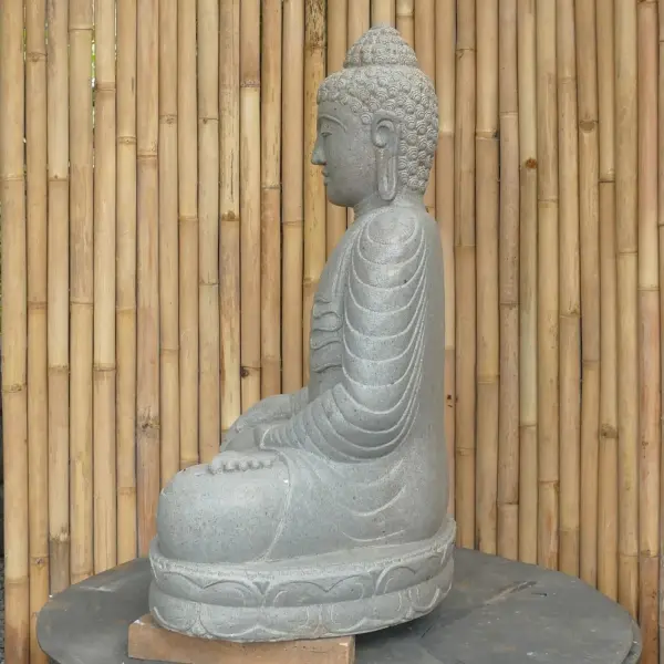 Product image 6 of the product “Seated Buddha made of Riverstone in Bhumisparsha - gesture of touching the earth, approx. 100cm height, natural ”