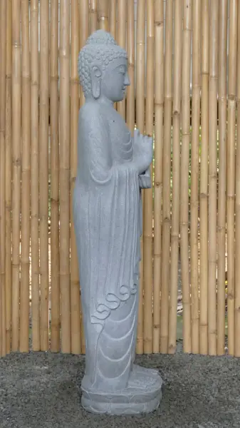 Artikelbild 6 des Artikels “Stehender Buddha aus Flussstein in Dharmachakra-Stellung - Geste des Rades der Dharma-Lehre. Etwa 152cm Höhe “