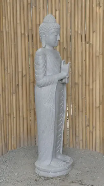 Artikelbild 6 des Artikels “Stehender Buddha aus Flussstein in Dharmachakra-Stellung - Geste des Rades der Dharma-Lehre. Ungefähr 150cm Höhe. “