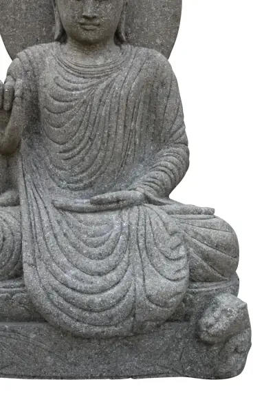 Artikelbild 7 des Artikels “Sitzender Buddha mit Umhang und Relief, indisch, 115 cm H “