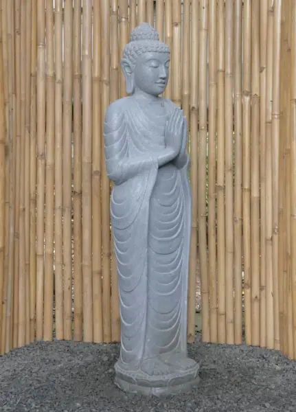 Artikelbild 7 des Artikels “Stehender Buddha aus Flussstein, Position Namaskara, H. 151cm. “