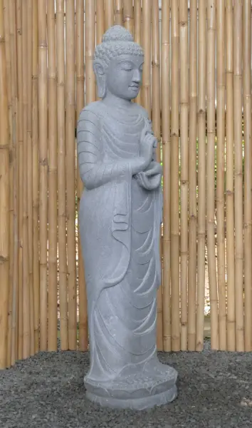Artikelbild 7 des Artikels “Stehender Buddha aus Flussstein in Dharmachakra-Position - Geste des Rades der Dharma-Lehre. Ungefähr 151cm Höhe “