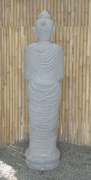 Artikelbild 7 des Artikels “Stehender Buddha aus Flussstein in Dharmachakra-Position - Geste des Rades der Dharma-Lehre. Etwa 182cm Höhe. “
